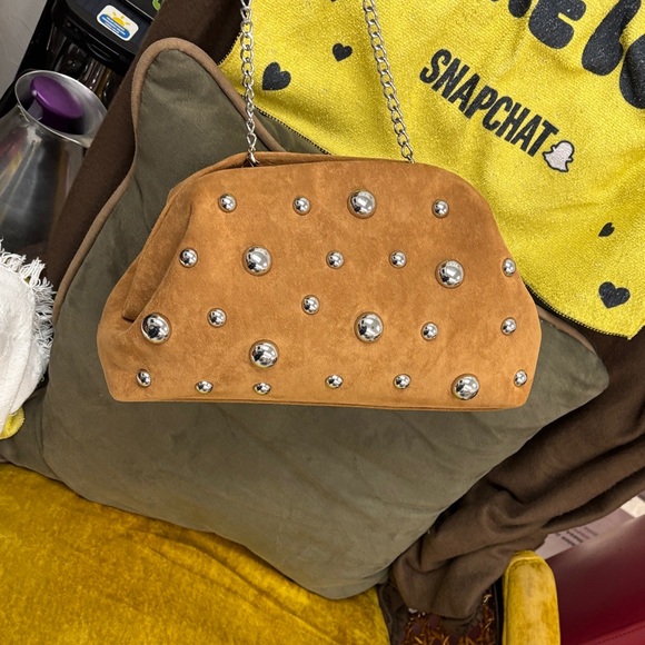 Glamorous Brown Suede Shoulder Bag with Embellishments - Picture 11 of 16